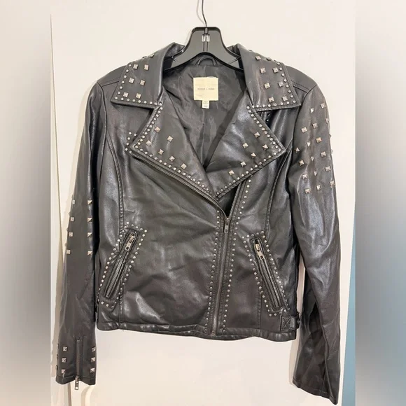 Silence + Noise Irina Embroidered Vegan Leather Moto Jacket XS - Picture 4 of 16